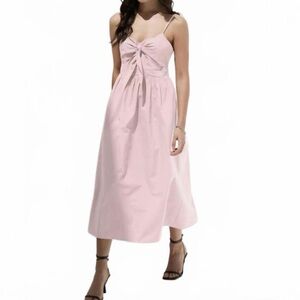 Deluc Padua Pink Poplin Maxi Dress | NWT | Bow Tie V-Neck | Size M